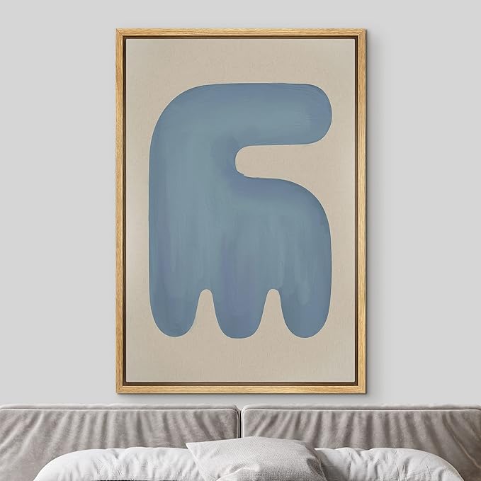 MUDECOR Framed Canvas Print Wall Art Geometric Mid-Century Blue Polygon Abstract Shapes Illustrations Minimalism Decorative Bohemian Colorful Zen for Living Room, Bedroom, Office - 24"x36" Natural