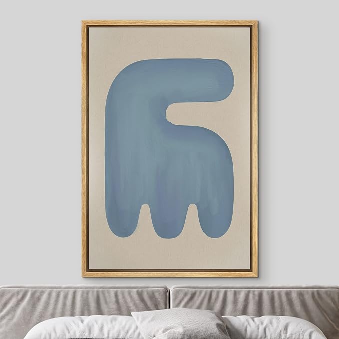 MUDECOR Framed Canvas Print Wall Art Geometric Mid-Century Blue Polygon Abstract Shapes Illustrations Minimalism Decorative Bohemian Colorful Zen for Living Room, Bedroom, Office - 16"x24" Natural