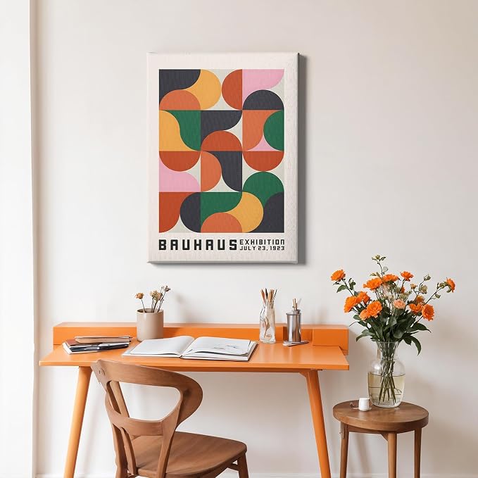 Haruhiart Bauhaus Abstract Geometric Wall Art Colorful Geometric Modern Poster Red Black Yellow Pictures Abstract Shaped Wall Art Bauhaus Exhibition Poster Modern Colorful Pictures 16x24in with Frame