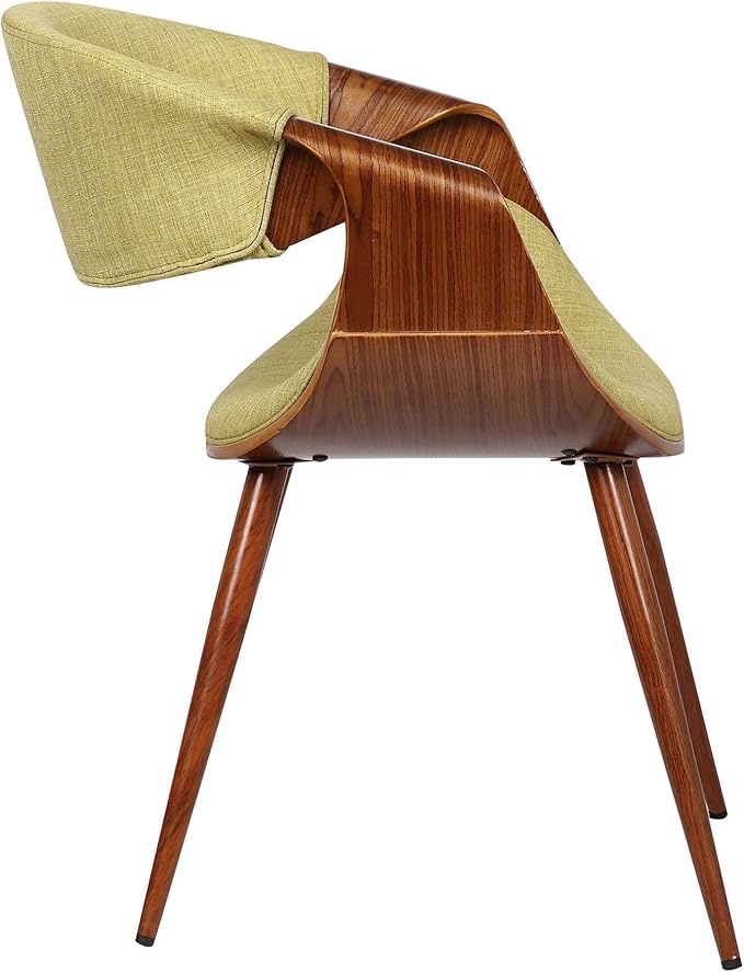 Armen Living Butterfly Mid-Century Dining Chair in Walnut Finish and Green Fabric - Set of 6