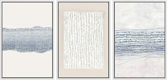 SIGNWIN Framed Canvas Print Wall Art Set Blue White Grunge Geometric Pattern Abstract Shapes Cozy Neutral Modern Art Decorative Contemporary Minimal for Living Room, Bedroom, Office - 24"x36"x3 White