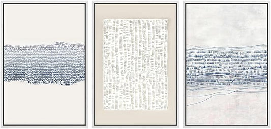 SIGNWIN Framed Canvas Print Wall Art Set Blue White Grunge Geometric Pattern Abstract Shapes Cozy Neutral Modern Art Decorative Contemporary Minimal for Living Room, Bedroom, Office - 16"x24"x3 White