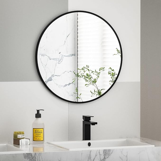 HARRITPURE Round Mirror 15.7" Black Wall Mounted Circle Mirror with Aluminum Alloy Frame Modern Design for Bathroom, Living Room, Vanity, Bedroom, Entryway