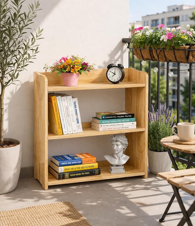 Bookcase by Natural Wood, Wooden 3 Tier Bookshelf, Small Wood Bookcase Storage Shelf, Open Shelf Organizer for Bedroom, Living Room and Office.