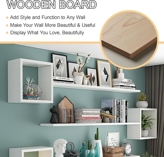 Wall Mounted Shelves Wooden Floating Shelf Home Decor for Wall, Sofa, Bathroom, Bedroom, Living Room, Kitchen, Office White-2-layer 55"
