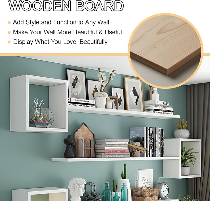 Wall Mounted Shelves Wooden Floating Shelf Home Decor for Wall, Sofa, Bathroom, Bedroom, Living Room, Kitchen, Office White-3-layer 47"