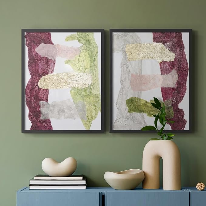 Renditions Gallery Set of 2 Peel & Stick Framed Prints, Abstract Wall Art, Mix Color Dyed Textures Wall Decor, Re-Stickable - Ready to Hang - 8"x10" - Black Frame LT588