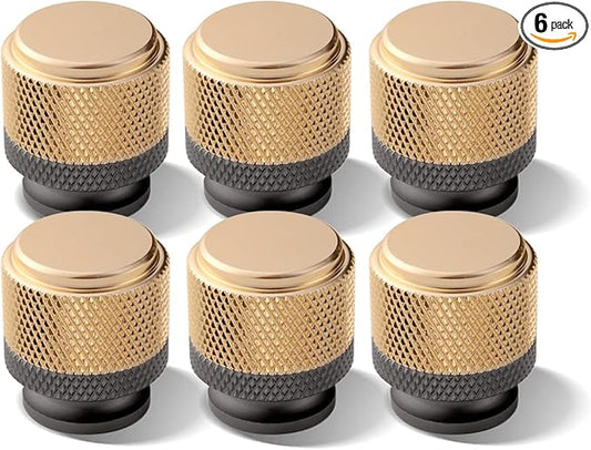 6 Pack 1 Inch Cabinet Knobs Gold and Grey Cupboard Aluminum Knobs Drawer Knobs Cabinet Knobs