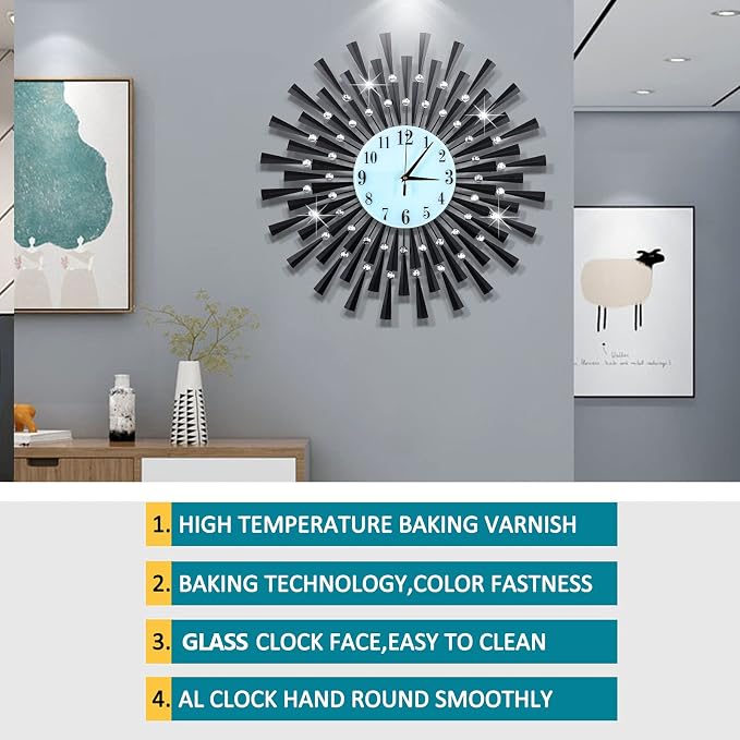 Large Wall Clock Decorative Wall Clocks 3D Non-Ticking Silent Quartz Clocks with Arabic Numerals for Living Room Home Kitchen Decor
