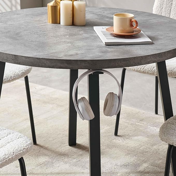 NORDICANA 4-Person Round Dining Table Set for Small Spaces, Industrial Style 37.4 Dia Grey Engineered Wood Kitchen Table with Boucle Dining Side Chairs, Biege,