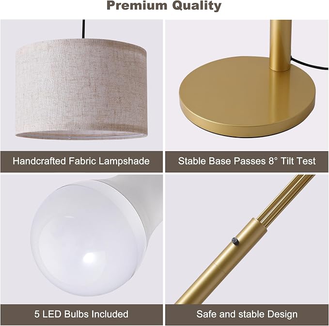 Gold Floor Lamps for Living Room, 4000LM Super Bright Arc Floor Lamp with Remote Control, Large Tall Floor Lamps with Stepless Dimmable, 80" Mid Century Tree Floor Lamp for Bedroom, Office