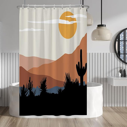 Baocicco Mid Century Shower Curtain Sun Mountains Cactus Modern Abstract Boho Art Shower Curtains Decorative for Bathroom Home Bathtubs Waterproof Fabric Shower Curtain with Hooks 48x72 Inches
