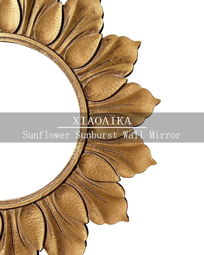 Sunflower Sunburst Wall Mirror, 22" Distressed Gold Wooden Frame, Handcrafted Petal Floral Design, Vintage Farmhouse Style Mirror for Wall Decor for Living Room, Bedroom, Bathroom, Vanity
