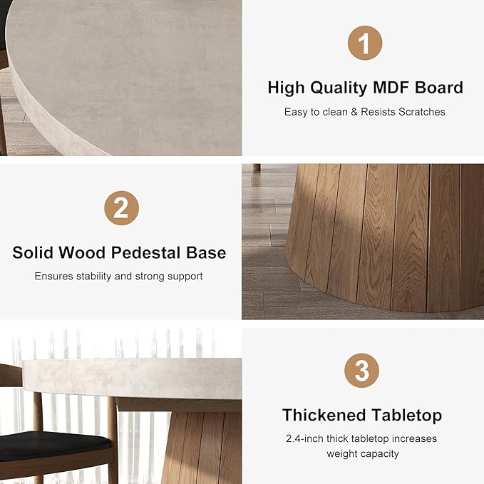 homary 39"-55" Round Extendable Dining Table Farmhouse Oval Kitchen Table Pedestal Dining Room Table for 6 Persons