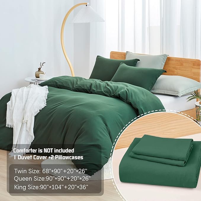 Dreaming Wapiti Duvet Cover King,Washed Microfiber King Size Dark Green Duvet Cover Set,Solid Color - Soft and Breathable with Zipper Closure & Corner Ties (Dark Green, King)