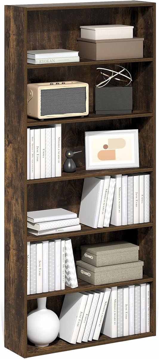 Furinno Basic Book Shelf, 6-Tier Bookcase with Open Shelf, Bookshelf, Cube Storage Organizer, 7 x 24 x 53, for Living Room, Bedroom, Home Office, Amber Pine