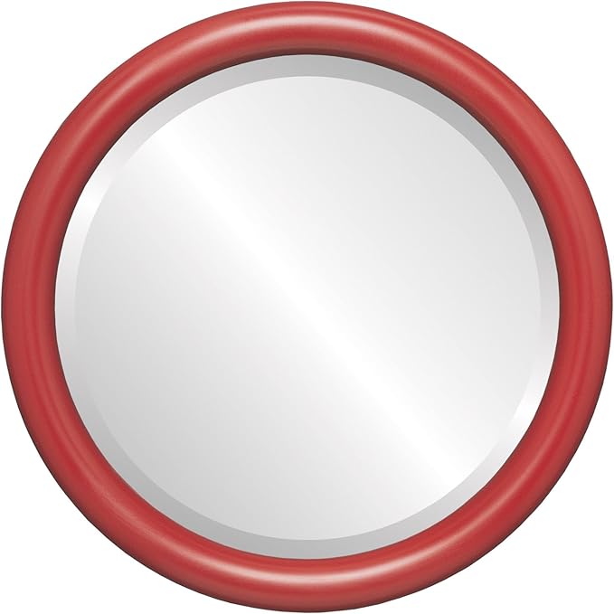 OVALCREST Round Wooden Beveled Wall Mirror for Home Decor, Bathroom, Vanity, Bedroom, Living Room, Hallway - Holiday Red - 26x26 Outside Dimensions
