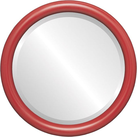 OVALCREST Round Wooden Beveled Wall Mirror for Home Decor, Bathroom, Vanity, Bedroom, Living Room, Hallway - Holiday Red - 26x26 Outside Dimensions