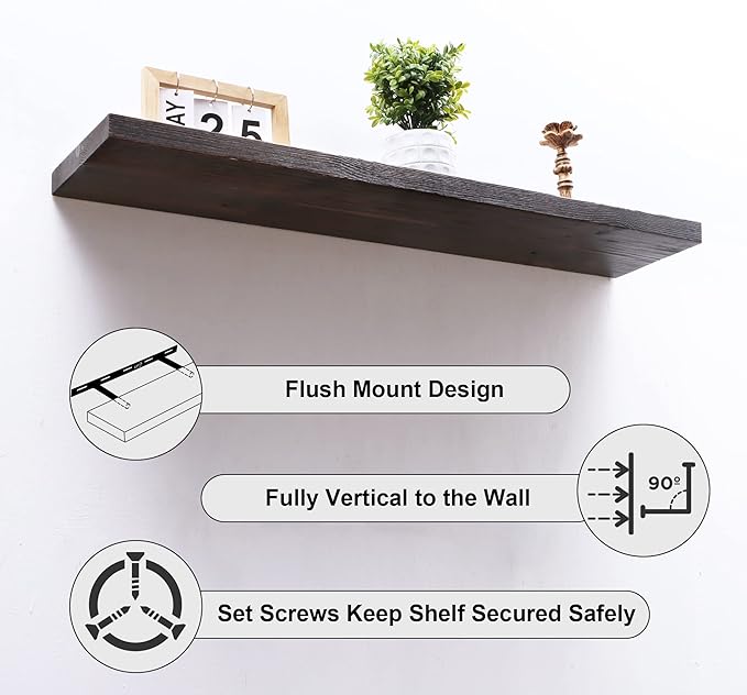 Axeman Floating Shelves for Wall Set of 2-36 Inch Wide x 8 Inch Deep Solid Pine Wood Shelves for Wall - Rustic Floating Wood Shelves for Living Room Bedroom Laundry Room Farmhouse, Dark Walnut