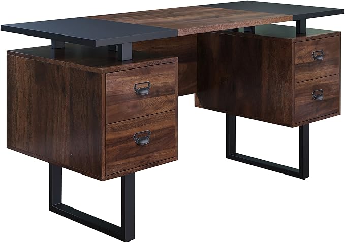 Computer Desk for Home Office with 4 Large Drawers, Rustic Wood Writing Study Table with Metal Frame, 59” x 21.7” x 29.5”, Easy Assembly, Brown and Black CTSZ20401WACM
