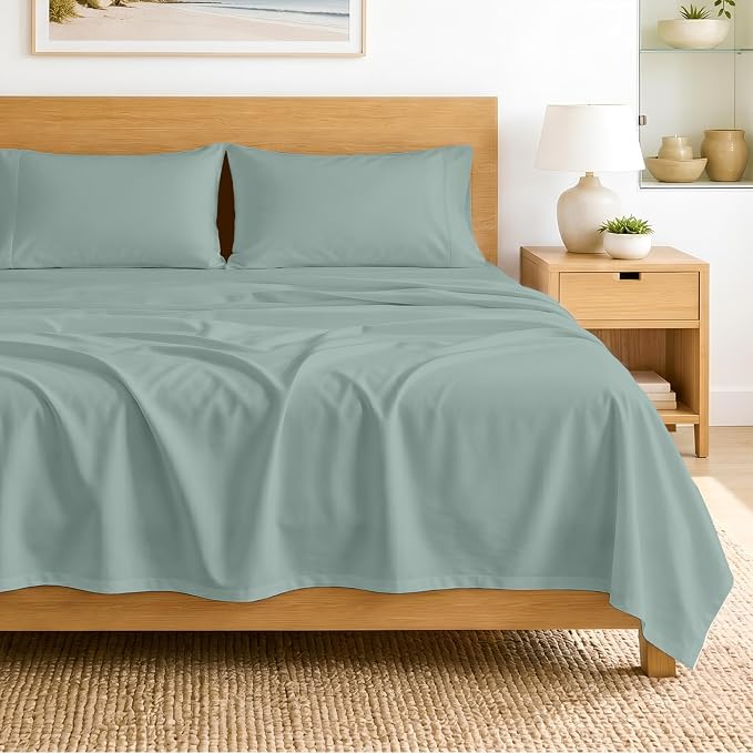 SGI bedding 100% Egyptian Cotton Sheets Twin Size – 600 Thread Count Sheets Set, Soft, Cooling, 15" Deep Pocket, Luxury Hotel Bedding, Breathable, Durable - Aqua Green