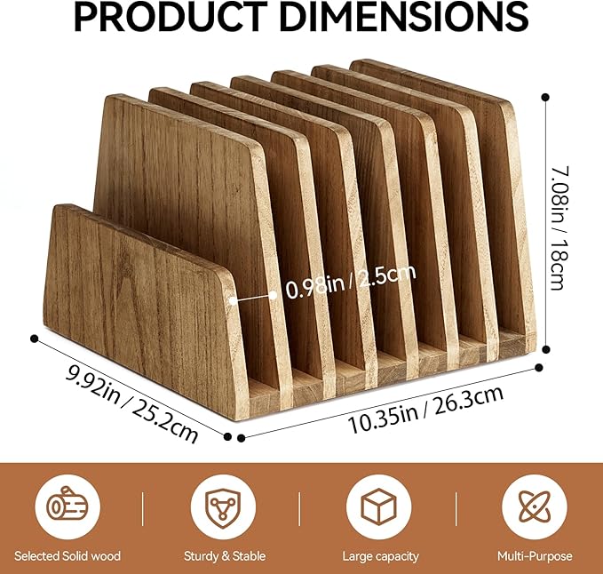 KIRIGEN Wooden Desk Mail Organizer, 7-Slot File Holder and Letter Sorter Wood Document Hlder for Mail, Folders, Bills, Papers, Home Office, Classroom, Countertop, No Assembly Brown 7KWJJ-DBR