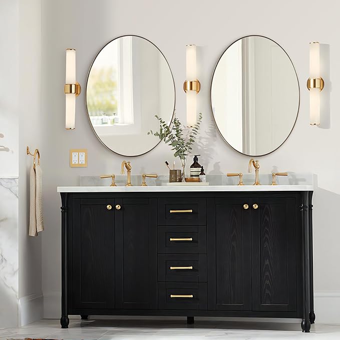 ANDY STAR Gold Oval Mirrors for Bathroom, 24x36 Inch Brushed Gold Stainless Steel Metal Framed Oval Wall Mirror, Modern Vanity Mirror Wall Mount Horizontal or Vertical