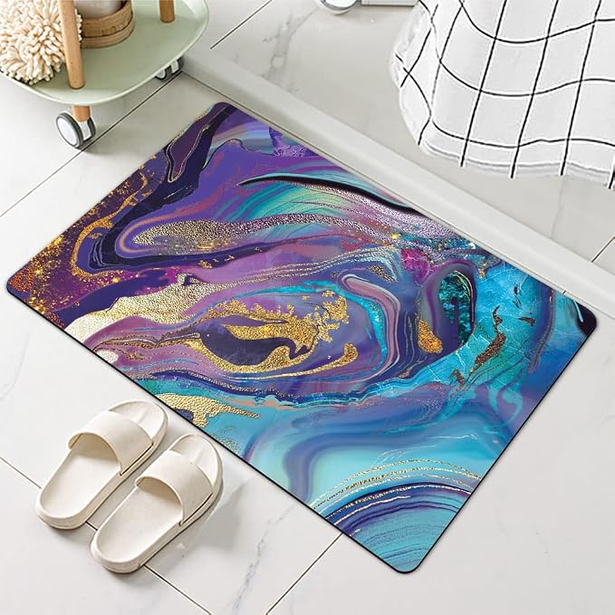 Diatomaceous Earth Bath Mat,Purple Gold Marble Non-Slip Volume Super Absorbent Fast Drying for Bathroom Kitchen Door mat,Eco-Friendly Easy to Clean 16×24Inch (40 * 60cm)