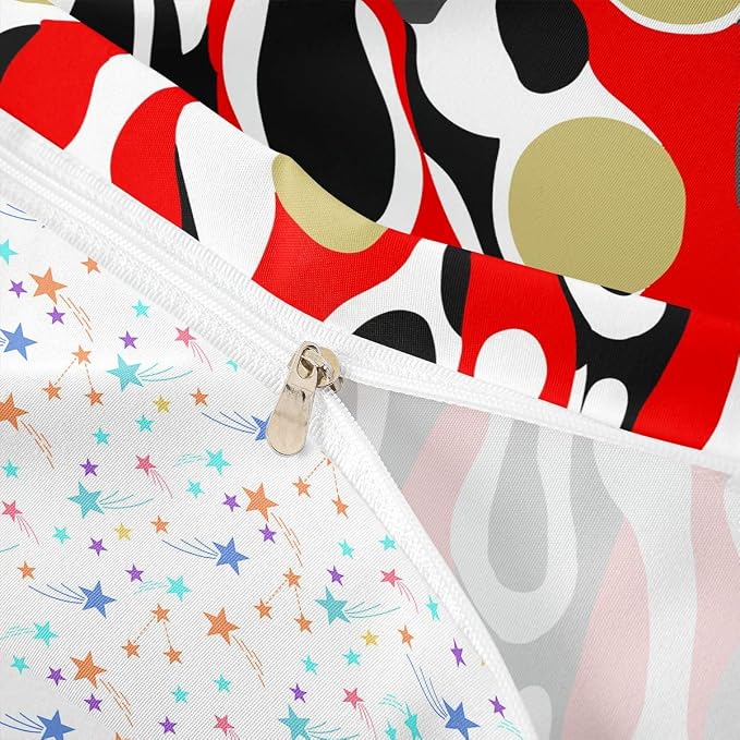 Erosebridal Mid Century Modern Abstract Duvet Cover Set Vintage Geometric Twin Bedding Sets for Girls Children Boys Contemporary Organic Shapes Comforter Cover Squiggle Blob Bed Set,Red Beige