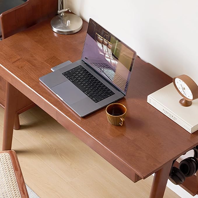 100% Solid Rubber Wood Desk Home Office Desk Mid Century Modern Writing Computer Desk with Drawer for Home Office 39"