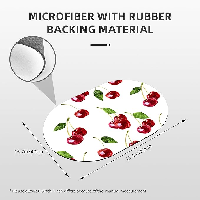 Bathroom Rug Mat Watercolor Red Cherry Oval Bath Mat Doormat Absorbent Quick Dry Non Slip Diatom Mud Mat for Shower Tub Sink Laundry Kitchen Doorway 23.6x15.7 Inches