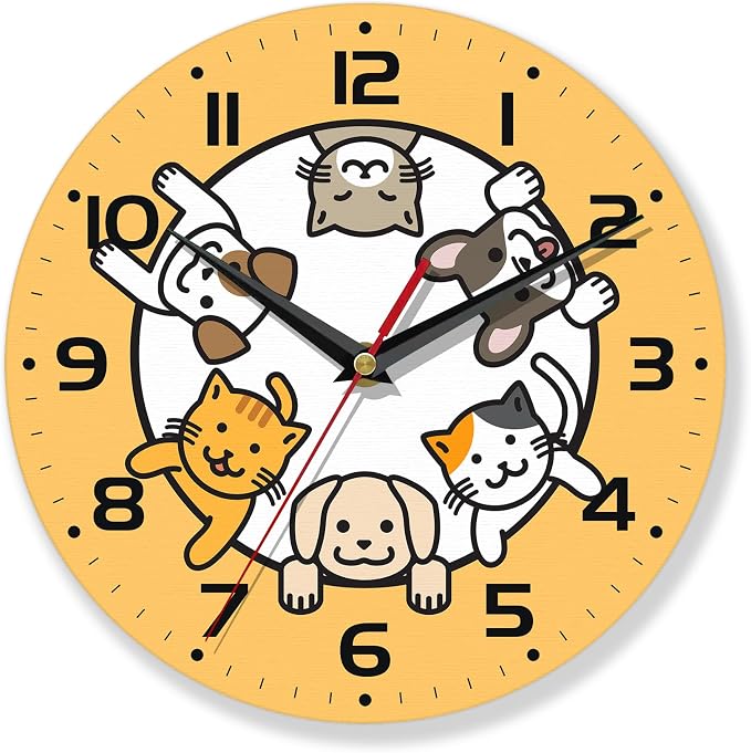 Wall Clocks,Dogs Circle Space Wall Clock Decorative,Cats Kitchen Wall Clock Battery Operated - 10 Inch Round Bathroom Clocks Silent Non-Ticking