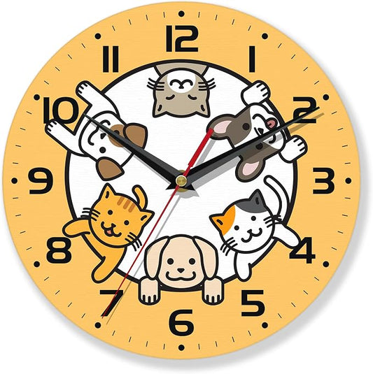 Wall Clocks,Dogs Circle Space Wall Clock Decorative,Cats Kitchen Wall Clock Battery Operated - 10 Inch Round Bathroom Clocks Silent Non-Ticking