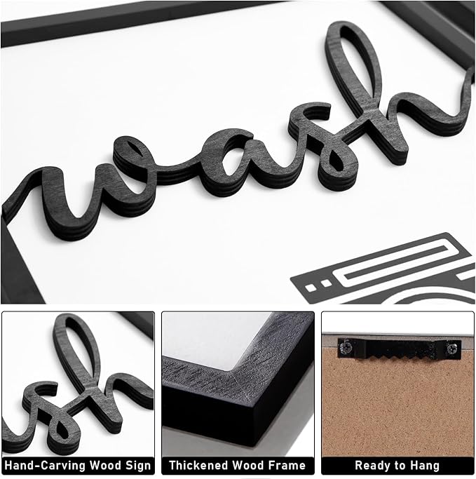 3D Wood Laundry Room Wall Decor, 36" x 16" Framed Laundry Room Wall Art, 3D Laundry Signs for Room Decor (Ready to Hang, Set of 3, Framed)