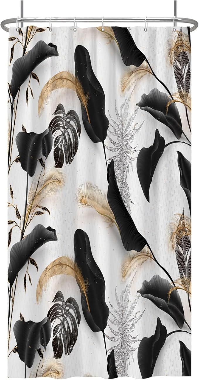 Baocicoo Black Leaves Shower Curtain Bohemian Style Shower Curtain for Bathroom Tropical Leaves Boho Floral Shower Curtains Bathtub Living Room Decor Bathroom Decorations with Hooks 36x72 Inches