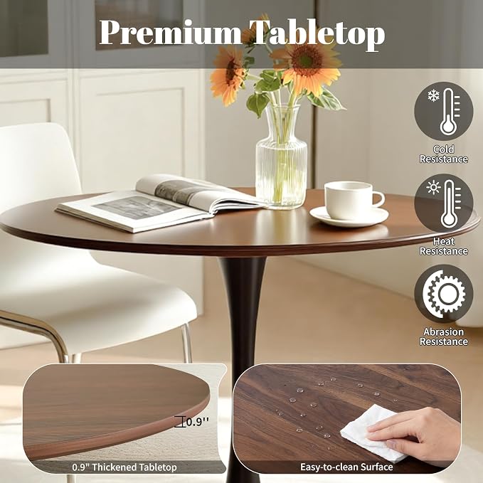 24" Tulip Table Round Dining Room Table, Mid-Century Modern Small Kitchen Table for 2-3 Persons, Leisure Coffee Table for Living Room Balcony Bistro Office (Walnut, 24")