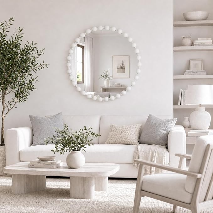 Madison Park 36 inch White Round Mirror, Round Mirrors for Wall Decor, Metal Frame Circle Mirrors for Bathroom, Living Room, Circle Wall Metal Art Mirror