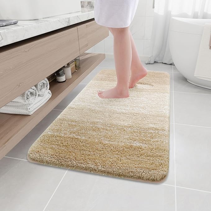 Arotive Microfiber Bathroom Rugs, Shaggy Soft and Absorbent Bath Rug, Non-Slip, Thick Plush Machine Washable Dry Bath Mats for Bathroom, Tub and Shower, 44x24, Camel, Rectangular