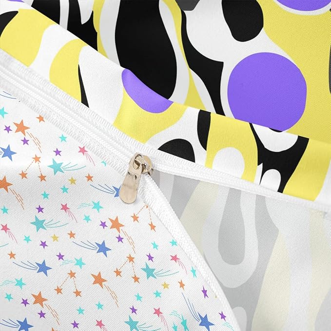 Erosebridal Organic Abstract Duvet Cover Set Modern Contemporary Girl Toddler Bedding Set for Tween Boys Girls Boho Mid Century Wavy Lines Comforter Cover Retro Geometric Bed Sets,Yellow Purple
