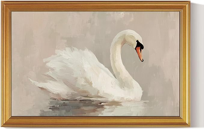 HUARCEY Gold Framed Vintage Wall Art for Living Room, Animals Painting Prints Shelf Decor for Kitchen, Aesthetic Bedroom Wall Art, Best Gifts for Friends or Family - Swan White 36L x 24W