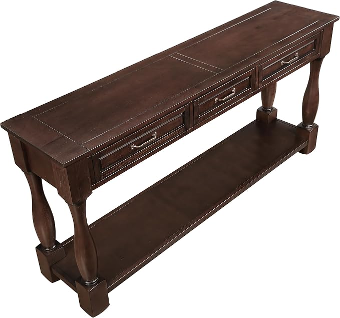 Merax Console Table with 4 Drawers, Retro Entryway Table with Open Storage Shelf for Entryway, Wood Side Table with Thick Legs for Living Room Bedroom, Espresso