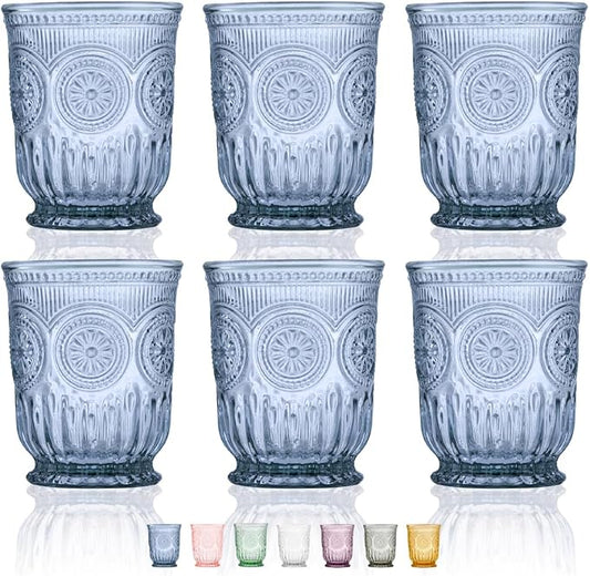 Blue Glassware set of 6 small dishwasher safe colored glasses, Blue glass cups, matching highball and wine glasses available