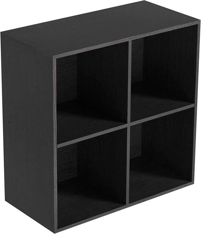 Wooden 4 Cube Storage Organizer with Closed Back Panel,White Cube Shelf Cubby Storage Organizers with Compartments for Living,Bookshelf,Organizers Easy to Install (Black, 4 Cube)