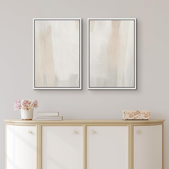 IDEA4WALL Framed Canvas Print Wall Art Set Minimalist Beige Watercolor Soft Neutral Abstract Illustrations Modern Art Decorative Bohemian Calm/Zen for Living Room, Bedroom, Office - 16"x24"x2 White