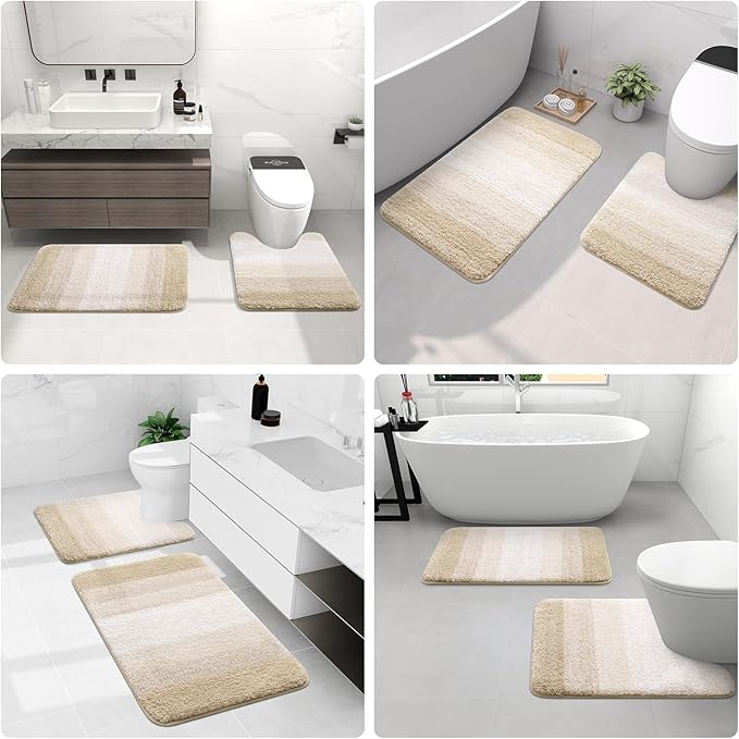 Arotive Microfiber Bathroom Rugs, Shaggy Soft and Absorbent Bath Rug, Non-Slip, Thick Plush Machine Washable Dry Bath Mats for Bathroom, Tub and Shower, 70x24, Light Beige, Rectangular