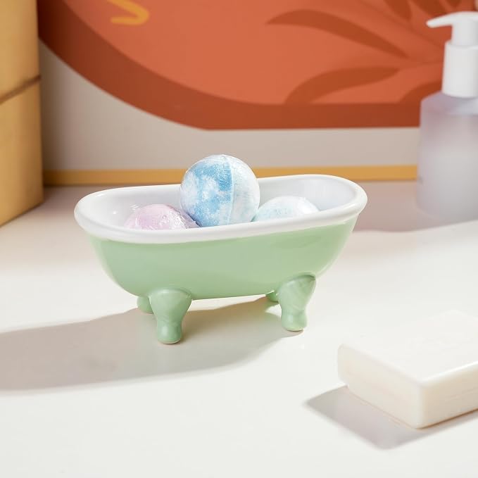 5.7" Ceramic Mini Clawfoot Bathtub Bar Soap Dish, Decorative Bar Soap Holder for Shower, Bathroom & Kitchen Sink (Black)