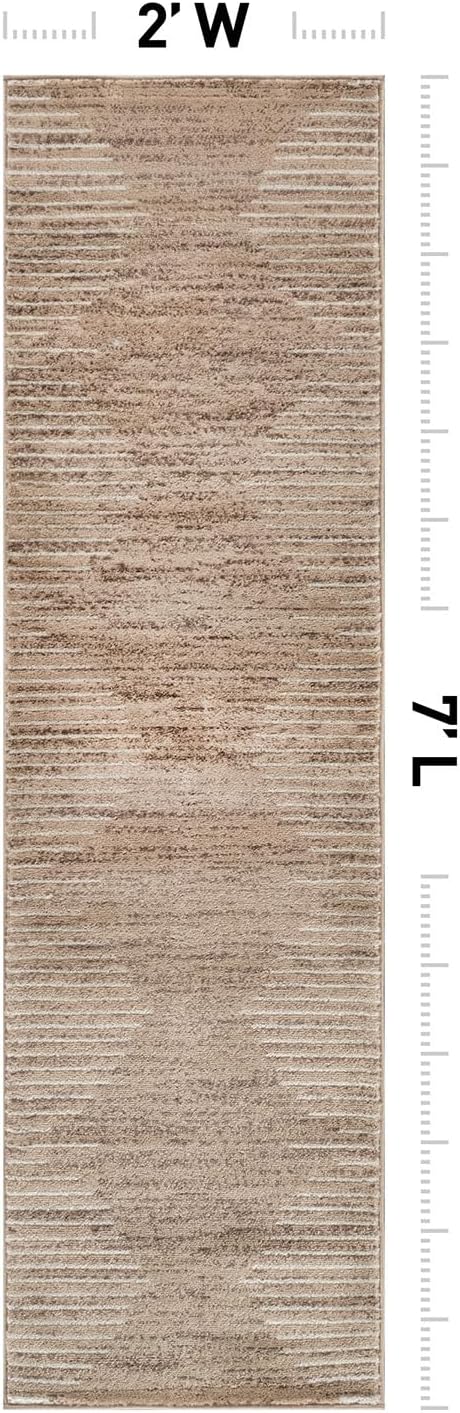 Rugshop Bohemian Stripe Stain Resistant High Traffic Living Room Kitchen Bedroom Dining Home Office Runner Rug 2' x 7' Beige