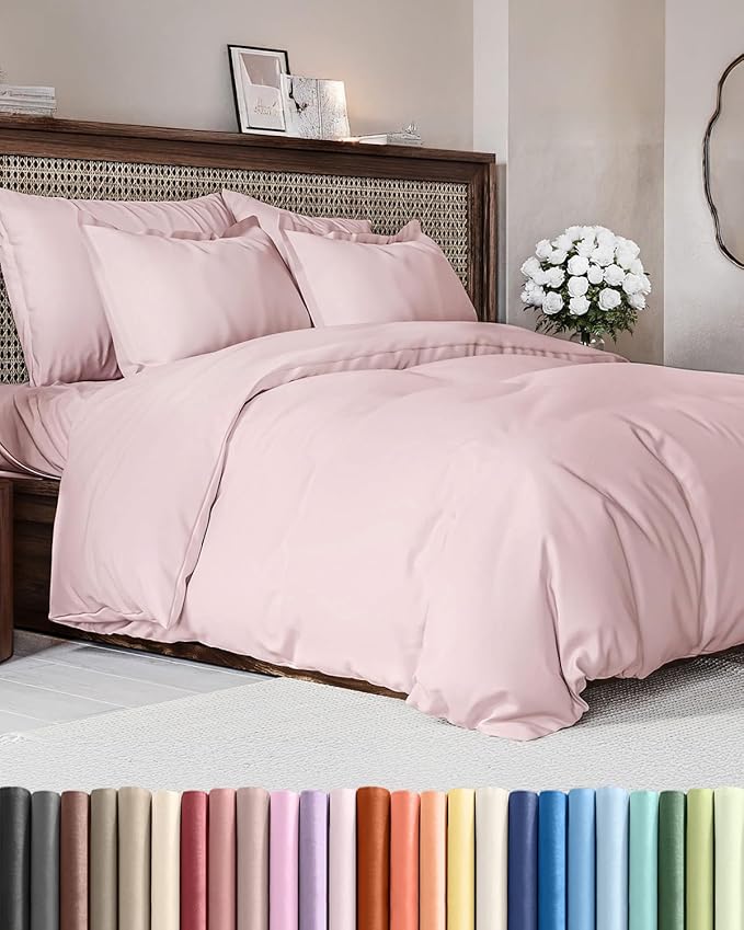 Duvet Cover Queen Size - Extra Soft Queen Size Duvet Cover - Lightweight, Breathable, Easy Care & Fade Free w/Zipper Closures & Ties - 90" x 90" Inches - (Lavender Pink) Comforter Not Included