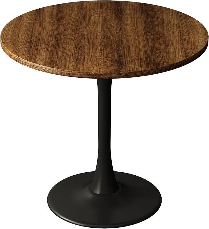 Round Dining Table 30" Circle Tulip Table with Wood Thickened Tabletop & Sturdy Metal Pedestal Mid Century Modern Farmhouse Kitchen Tables for 4 Small Places Living Room Cafe,Somber Walnut