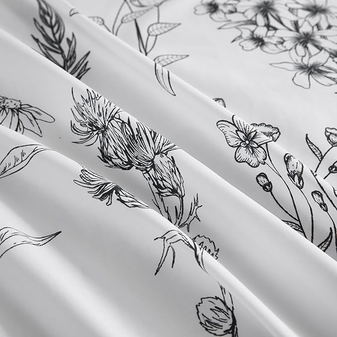 Cozeline 100% Cotton Duvet Cover Queen Size, Black and White Leaf Pattern Bedding Set with Zipper Closure, 3 Pcs Breathable and Soft Floral Duvet Cover for All Season
